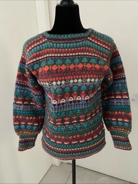 Lady Clansman 100% Wool bright Multicolor Fair Isle Crewneck Sweater Size Small